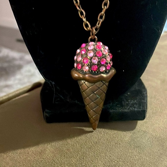 Vintage Jewelry - Vintage pink rhinestone ice cream pendant necklaces 22”